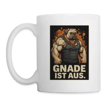 Muskulöser Kampfhund mit Spruch Gnade ist aus - Tasse - Weiß - Links