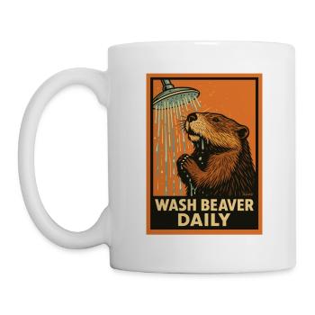 Biber unter Dusche mit lustigem Spruch - Tasse - Weiß - Links