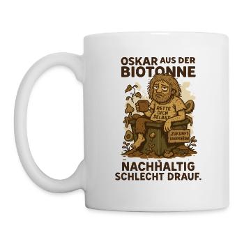 Oskar from the organic waste bin with saying and garbage - Mug - white - Left