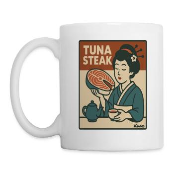 Geisha mit Thunfisch Steak Retro Japan Stil - Tasse - Weiß - Links