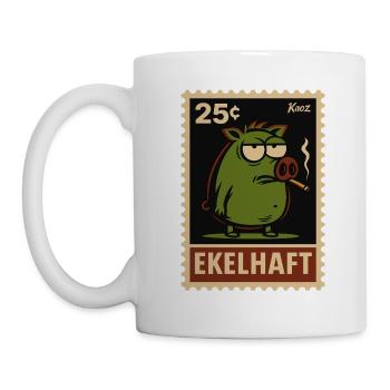 Green pig with view stamps style disgusting - Mug - white - Left