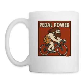 Höhlenmensch auf Rennrad Fahrrad mit Muskelkraft - Tasse - Weiß - Links