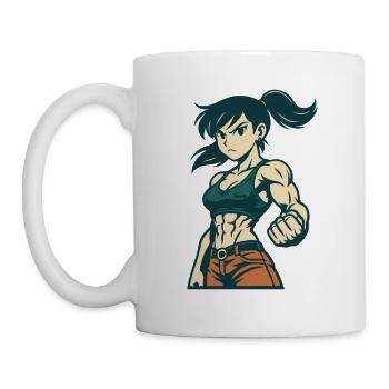 Muscular fighter with braid and strong fist - Mug - white - Left