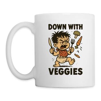 Angry child with cutlery and vegetables - Mug - white - Left