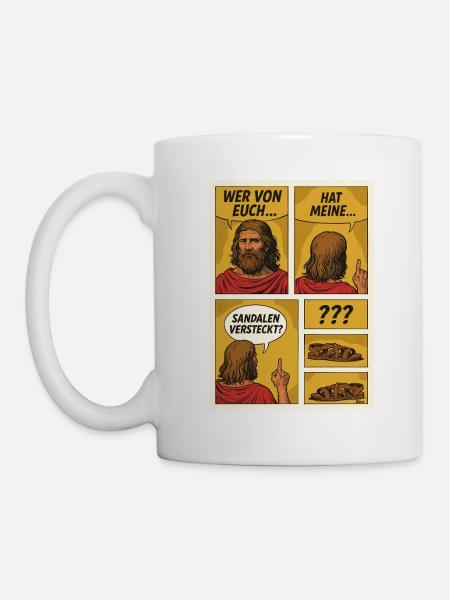 Comic-Jesus sucht Sandalen - Tasse - Weiß