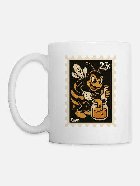 Comic-Biene mit Honig im Glas - Tasse - Weiß