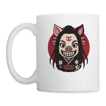 Geisha with pig nose cartoon - Mug - white - Left