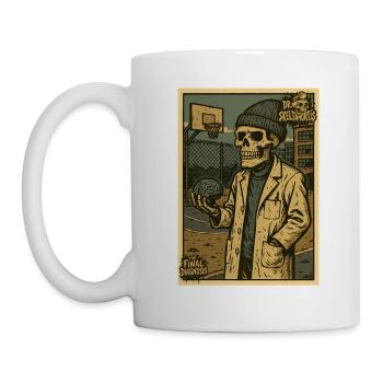 Skeleton with brain on basketball court - Mug - white - Left