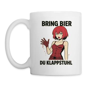 Comic Frau mit rotem Outfit und Spruch - Tasse - Weiß - Links