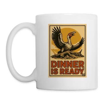 Vulture on carcass with text "Food is ready" - Mug - white - Left