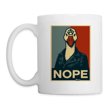 Gans mit Lederjacke sagt Nein - Tasse - Weiß - Links