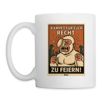 Yeti with cake on his face at a party - Mug - white - Left