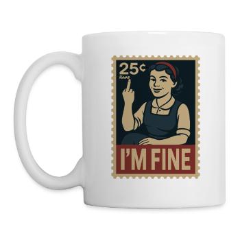 Frau mit Mittelfinger und Text „Mir geht es gut“ - Tasse - Weiß - Links