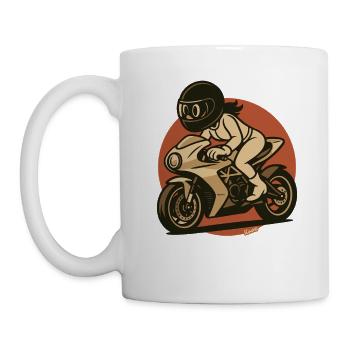 Motorradfahrerin auf Sportbike im Comicstil - Tasse - Weiß - Links