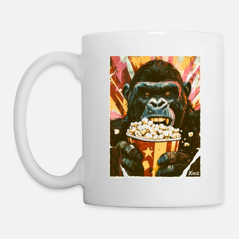 Gorilla mit Popcorn - Tasse - Weiß