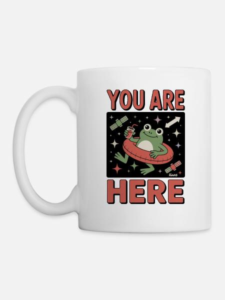 Frosch im All mit Schwimmring und Becher - Tasse - Weiß