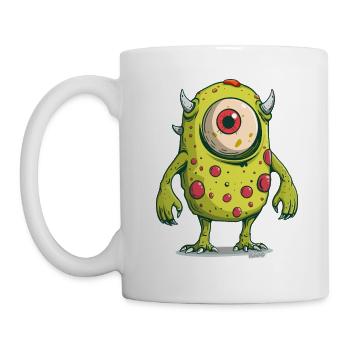 Monstre borgne vert avec des cornes et des taches - Mug blanc - blanc - Gauche