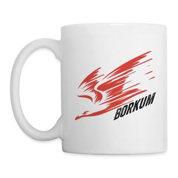 Borkum Sturzflug Tiefflieger Möwe Urlaub T-Shirt - Tasse - Weiß - Links