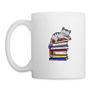 Katze Kätzchen Buch Lesen Bücherwurm Geschenk - Tasse - Weiß - Links