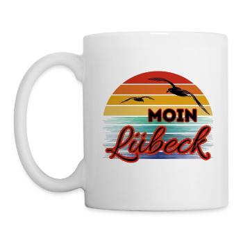 Moin Lübeck avec une mouette dans un style rétro - Mug blanc - blanc - Gauche