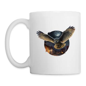 Noctambule hibou en vol ailes déployées lune - Mug blanc - blanc - Gauche