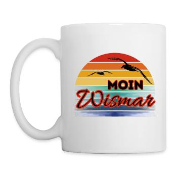 Moin Wismar with seagull in retro style - Mug - white - Left