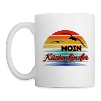 Moin Küstenkinder mit Möwe im Retro Style - Tasse - Weiß - Links