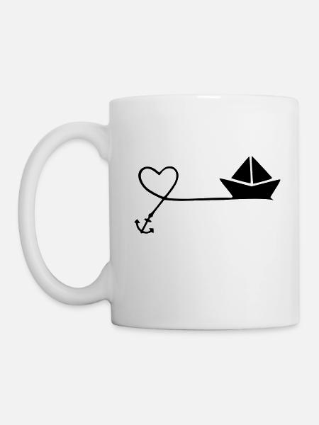 maritim herz anker boot - Tasse - Weiß