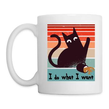 Ich mache was ich will. Lustige Katze verschüttet - Tasse - Weiß - Links