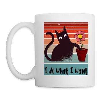 Je fais ce que je veux. Drôle de pot de fleurs de chat - Mug blanc - blanc - Gauche