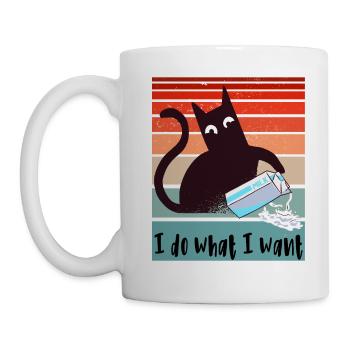I do what I want. Funny cat with milk carton - Mug - white - Left