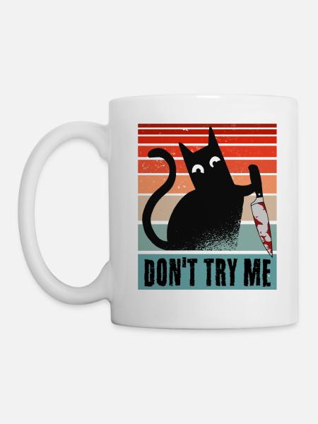 Don't try me, Moody Cat with knife - Mug - white