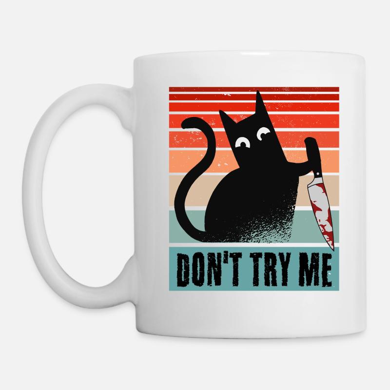 Don't try me, Moody Cat with knife - Mug - white