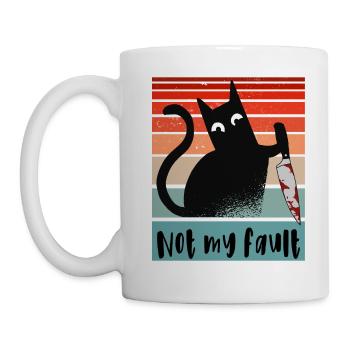 Not my fault, Innocent Cat with knife - Mug - white - Left