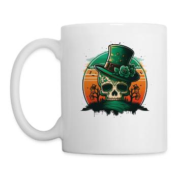 Sunset Sugar Skull Wearing A Hat St Patrick"s Day - Mug - white - Left