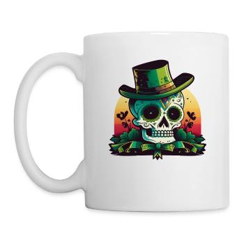 Sonnenuntergang Zuckerschädel trägt einen Hut St. Patrick's Day - Tasse - Weiß - Links