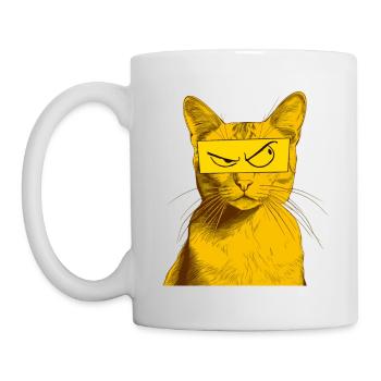 Katze mit Comic Augen V1, gelb, Zeichnung, - Tasse - Weiß - Links