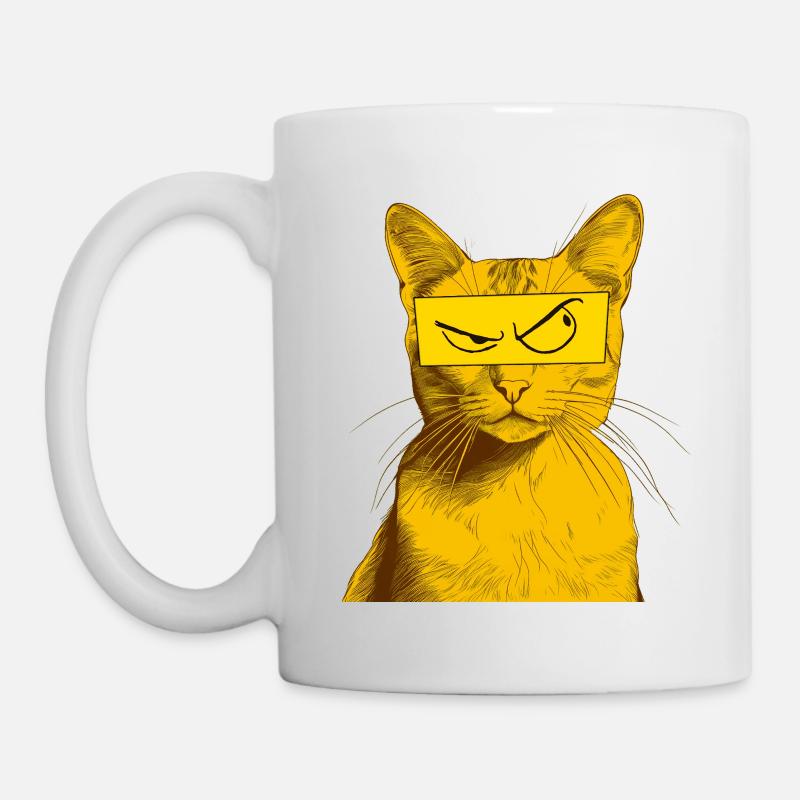 Katze mit Comic Augen V1, gelb, Zeichnung, - Tasse - Weiß
