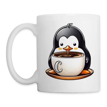 Niedlicher Pinguin mit Kaffee II - Tasse - Weiß - Links