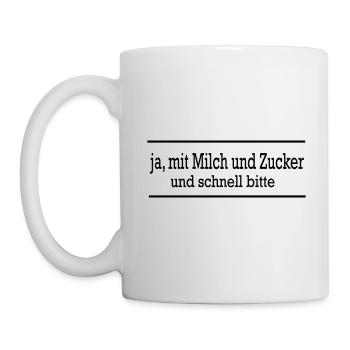 mit Milch und Zucker, Kaffee - Tasse - Weiß - Links