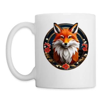 Asian fox with cherry blossoms - Mug - white - Left