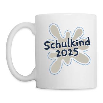 Schulkind 2025 Klecks mit Spruch zur Einschulung - Tasse - Weiß - Links