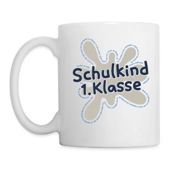 Schulkind 2026 Klecks mit Spruch zur Einschulung - Tasse - Weiß - Links