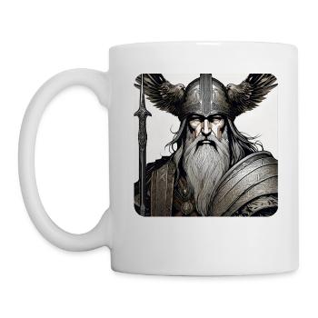 Stolzer Wikinger Odin mit Raben Helm - Tasse - Weiß - Links