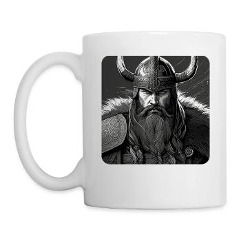 Stolzer Wikinger Krieger mit Hörner Helm Portrait - Tasse - Weiß - Links