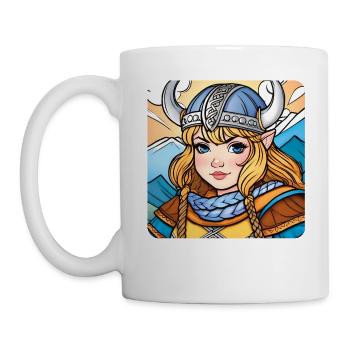 Niedliche Wikingerin Germanin Schildmaid im Comic - Tasse - Weiß - Links