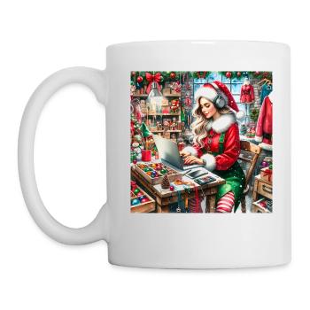 Beau lutin avec le Père Noël dans son atelier - Mug blanc - blanc - Gauche