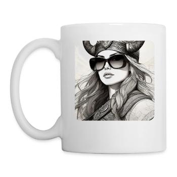 Moderne Stolze Wikingerin mit Sonnenbrille - Tasse - Weiß - Links