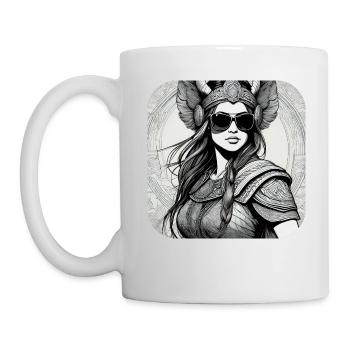 Moderne Stolze Wikingerin mit Sonnenbrille - Tasse - Weiß - Links