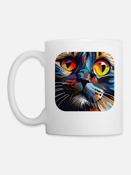 Psychedelisches Motiv Katze - Tasse - Weiß